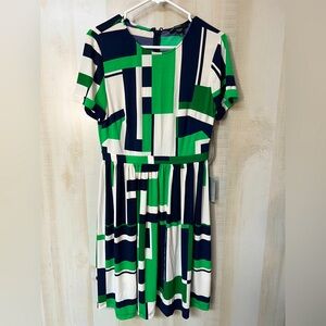Maggy London Dress - NWT - Geometric Green and Blue Dress